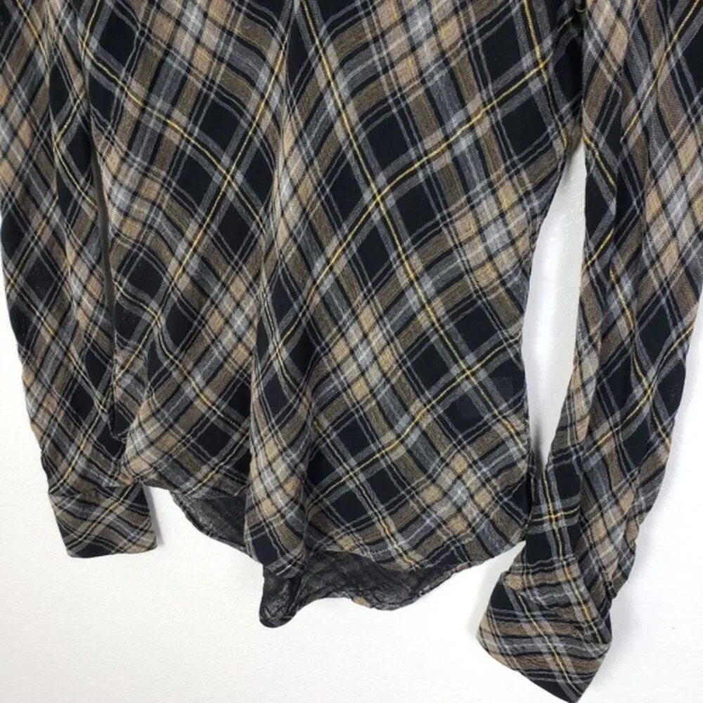 VERONICA BEARD Wade Metallic Plaid Tie-Neck Top Blouse size 6 Preppy Career